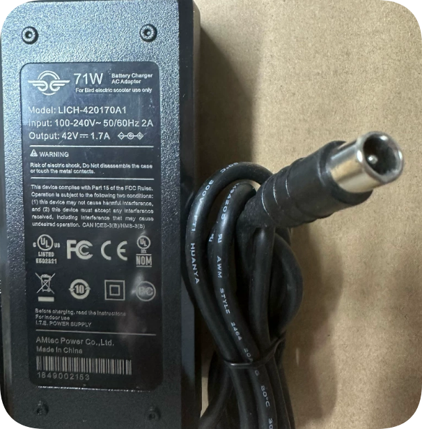 *Brand NEW*42V 1.7A 71W Level VI IEC62133 Certified Lithium Charger | Round Barrel Repla